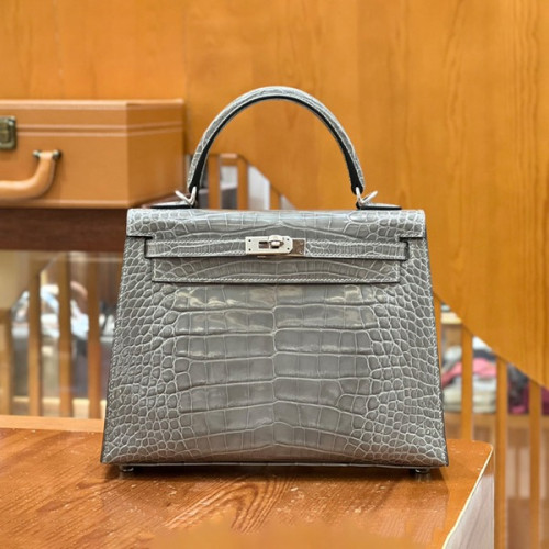 에르메스 켈리 25 셀리에 엘리게이터 크리스탈 그레이 팔라듐 하드웨어