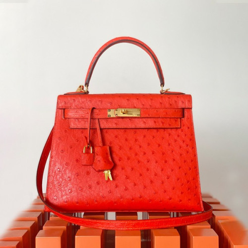에르메스 켈리 28 셀리에 오스트리치 레드 골드 하드웨어