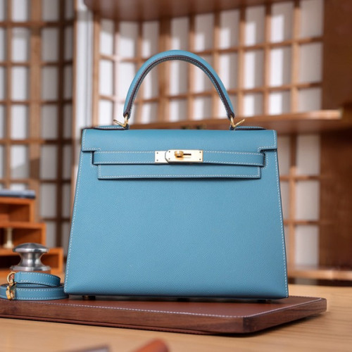 에르메스 켈리 28 셀리에 블루 드 노드 골드 하드웨어