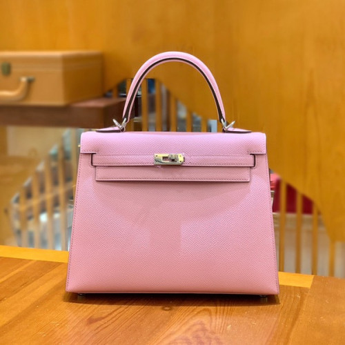 에르메스 켈리 25 셀리에 멜로 핑크 실버 하드웨어