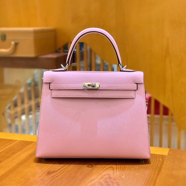 에르메스 켈리 25 셀리에 멜로 핑크 실버 하드웨어