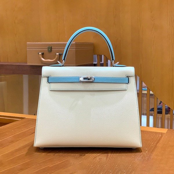 에르메스 켈리 25 셀리에 화이트 마카롱 실버 하드웨어
