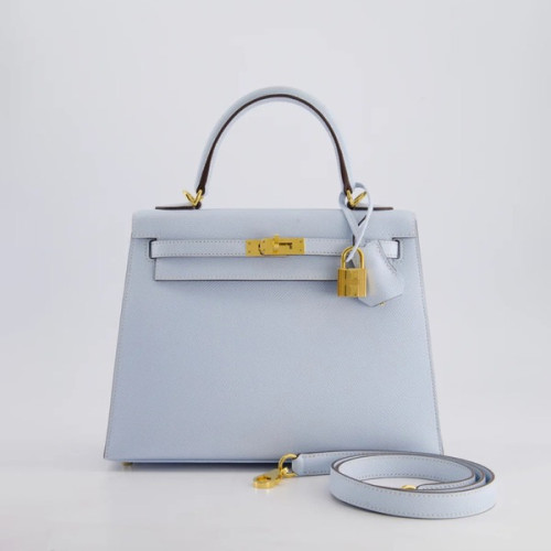 에르메스 켈리 25 셀리에 헤이즈 블루 골드 하드웨어