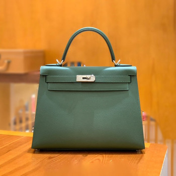 에르메스 켈리 28 셀리에 브리티시 그린 실버 하드웨어