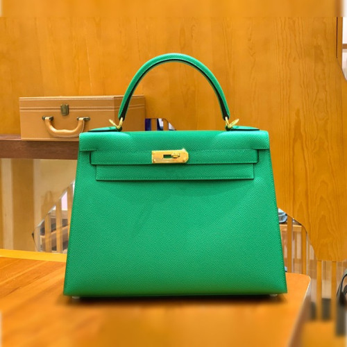 에르메스 켈리 28 셀리에 뱀부 그린 골드 하드웨어