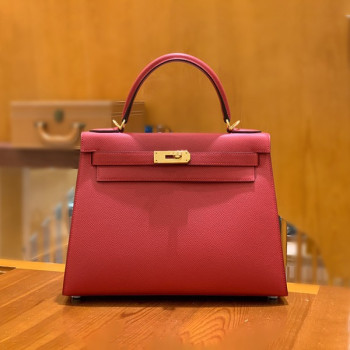 에르메스 켈리 28 셀리에 플래그 레드 골드 하드웨어