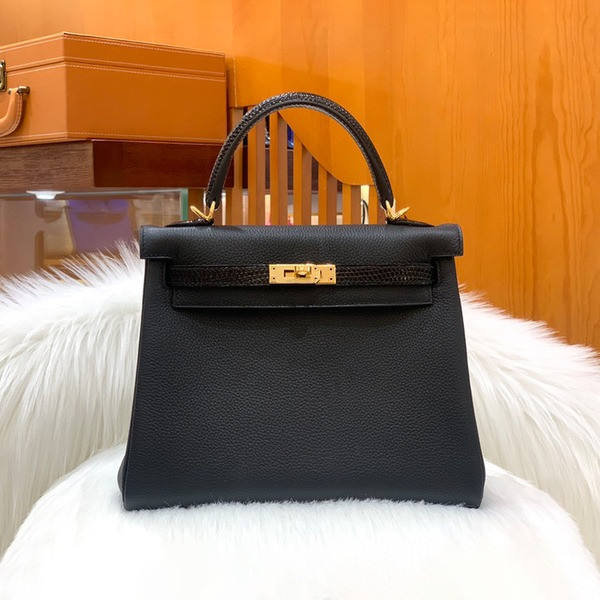 에르메스 켈리 25 르투르네 블랙 & 리자드 스트랩 골드 하드웨어