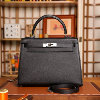 에르메스 켈리 28 셀리에 블랙 실버 하드웨어