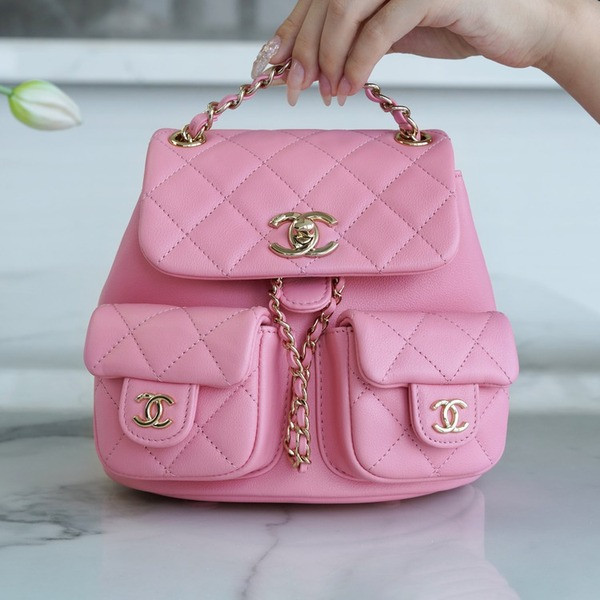 샤넬 23A 듀마 더블 포켓 백 스몰 핑크 카프스킨