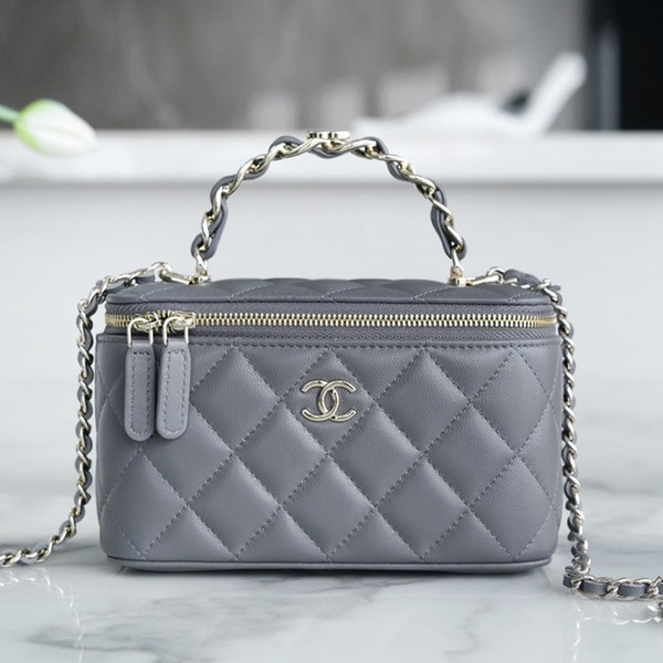 샤넬 체인 코스메틱 베니티백 그레이 은장