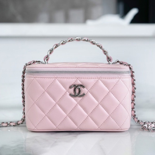 샤넬 탑핸들 스몰 베니티백 핑크 은장