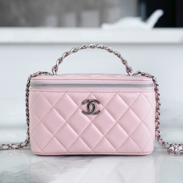 샤넬 탑핸들 스몰 베니티백 핑크 은장