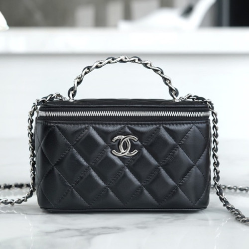 샤넬 탑핸들 스몰 베니티백 블랙 은장