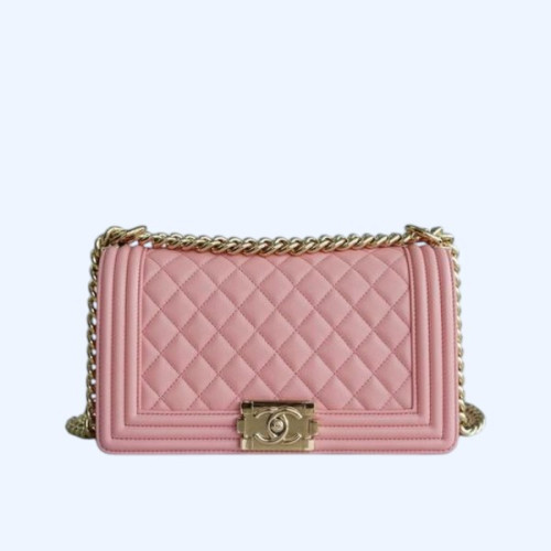 샤넬 보이백 미디엄 핑크 금장