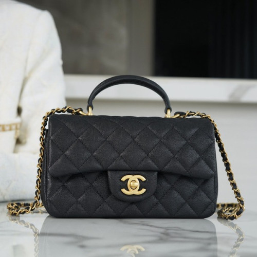 샤넬 클래식 뉴미니 탑핸들 플랩백 블랙 캐비어