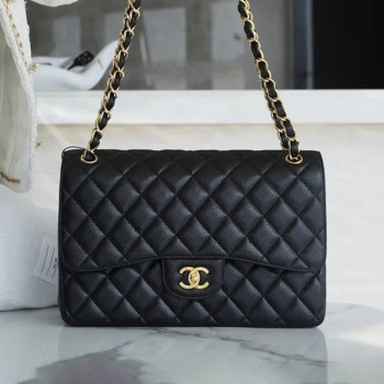 샤넬 클래식 라지 블랙 금장 캐비어