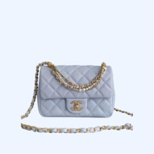 샤넬 클래식 더블 체인 숄더백 라이트 그레이 금장
