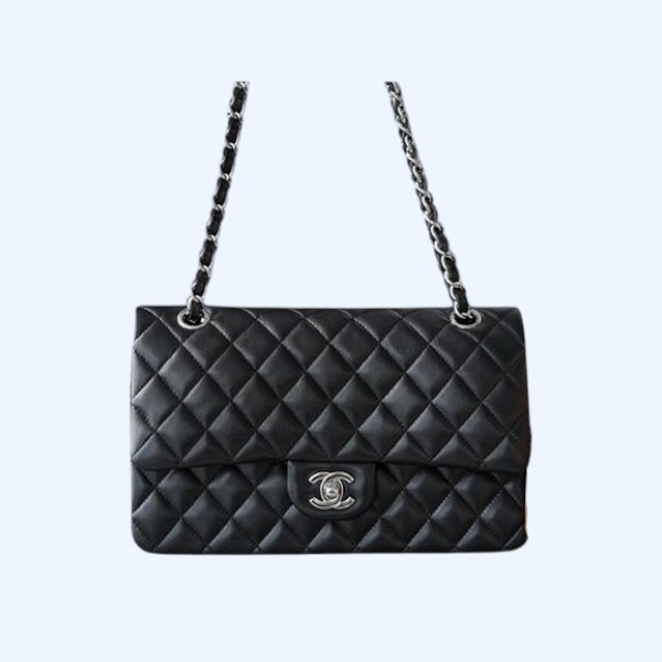 샤넬 클래식 미디엄 블랙 은장 램스킨