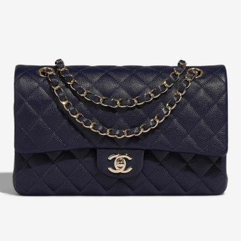 샤넬 클래식 미디엄 다크 블루 금장 캐비어