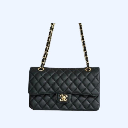 샤넬 클래식 미디엄 블랙 금장 캐비어