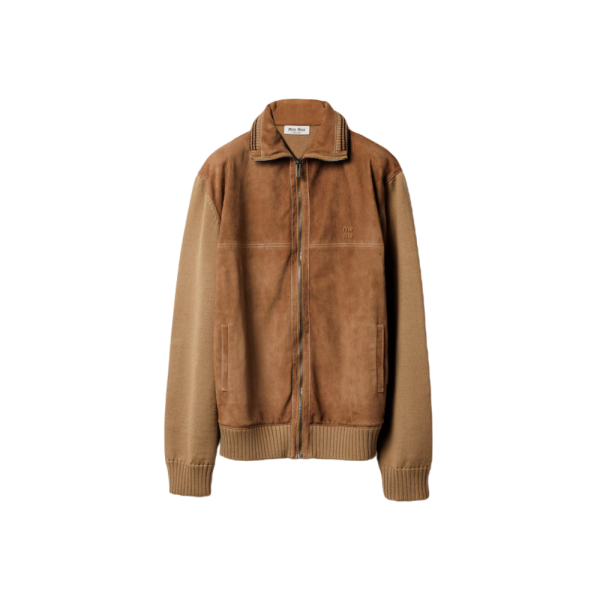 울 및 가죽 지퍼 가디건