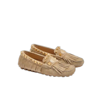 프린지 장식 스웨이드 소재 플래스터 캐스터 드라이버 로퍼