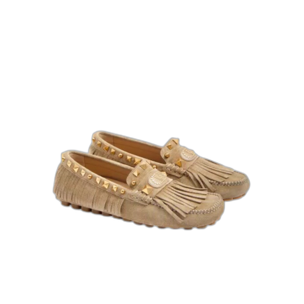 프린지 장식 스웨이드 소재 플래스터 캐스터 드라이버 로퍼