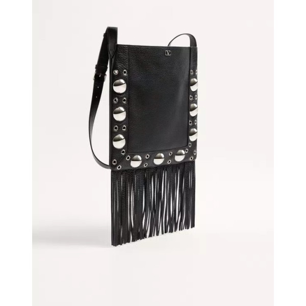 발렌티노 가라바니 넬코트 프린지 장식 그레인 카프스킨 숄더백