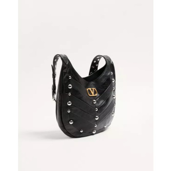 발렌티노 가라바니 호보호 스터드 디테일 쉐브론 패턴 나파 레더 스몰 호보백