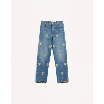 자수 데님 팬츠