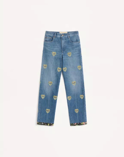 자수 데님 팬츠