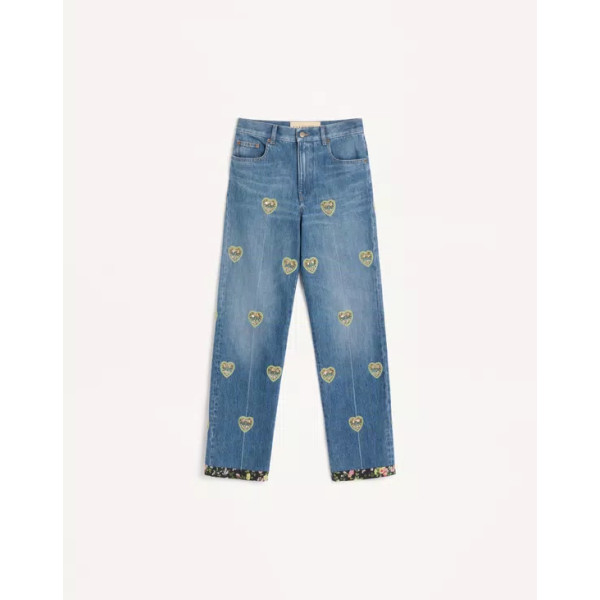 자수 데님 팬츠