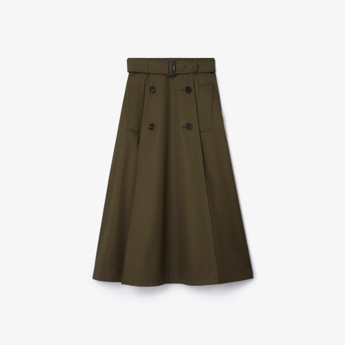 개버딘 트렌치 미디 스커트 