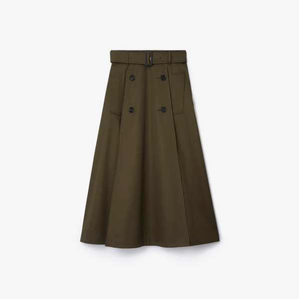 개버딘 트렌치 미디 스커트 