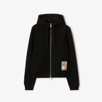 체크 라벨 코튼 지퍼 후디