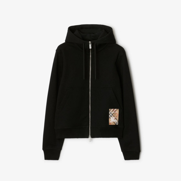 체크 라벨 코튼 지퍼 후디