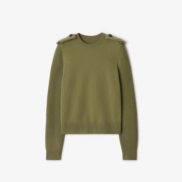 체크 에폴렛 울 캐시미어 블렌드 스웨터 