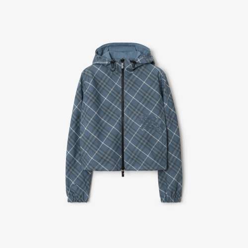 크롭 리버시블 체크 후드 재킷