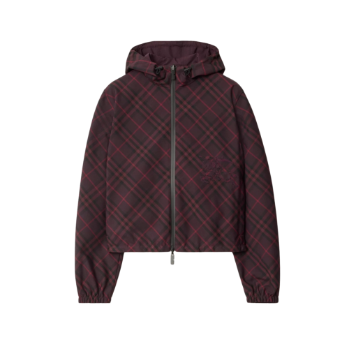 크롭 리버시블 체크 후드 재킷