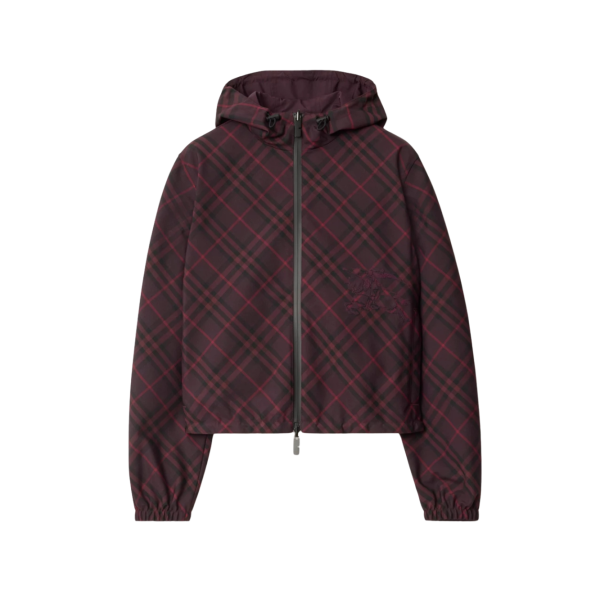 크롭 리버시블 체크 후드 재킷