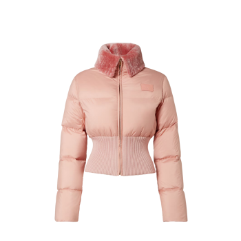 핑크 테크니컬 패브릭 및 시어링 다운 재킷