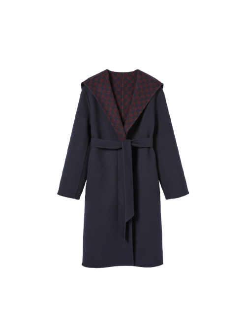 리버서블 울 실크 후드 코트