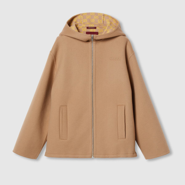 자수 울 및 실크 후드 재킷