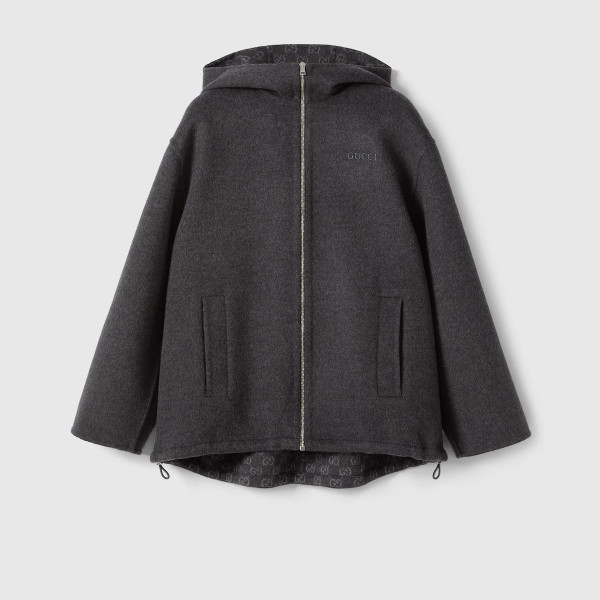 자수 울 및 실크 후드 재킷