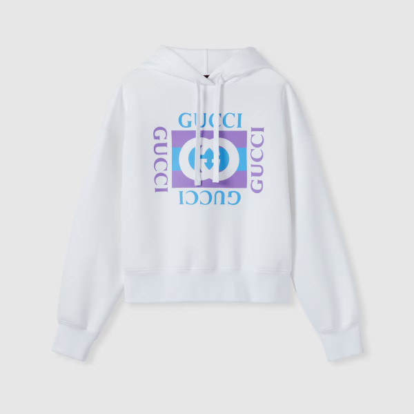 프린트 디테일의 코튼 후드 스웨트셔츠