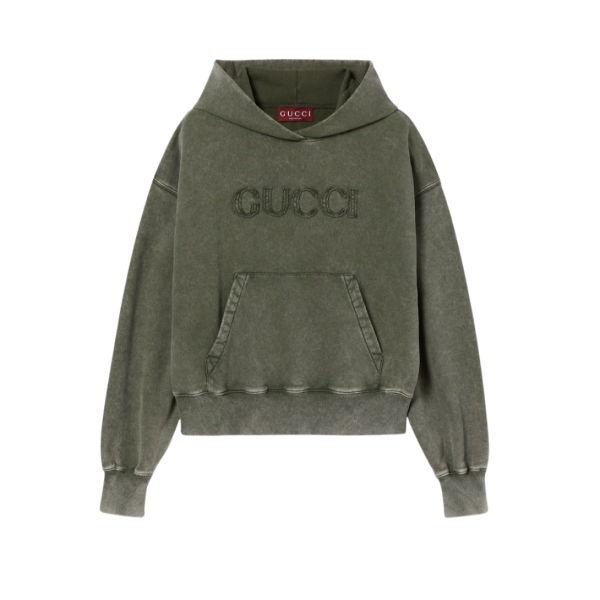 자수 코튼 저지 후드 스웨트셔츠