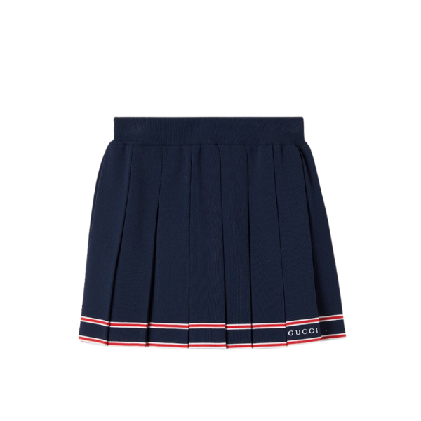 스트라이프 트리밍 플리츠 스커트