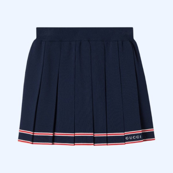 스트라이프 트리밍 플리츠 스커트