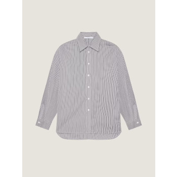 스트라이프 팝린 소재의 쿠튀르 심 코쿤 셔츠