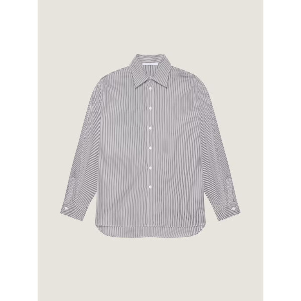 스트라이프 팝린 소재의 쿠튀르 심 코쿤 셔츠